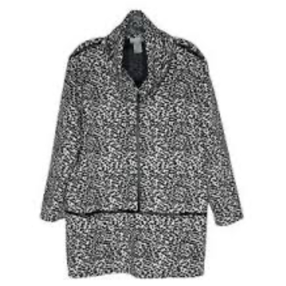 Multiples Patterned Tunic Top M Black White Pullover Faux Leather Trim